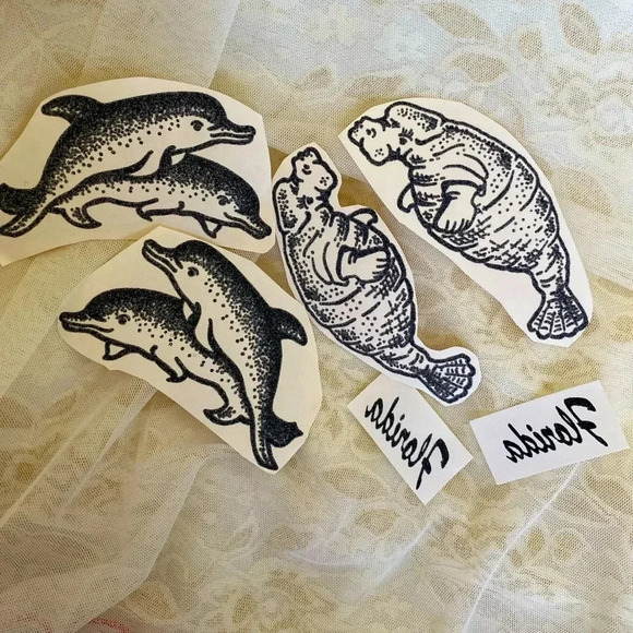 Iron-On Tee/T-Shirt patches Dolphin Manatee Florida set of 6/half-dozen patches - Picture 5 of 6